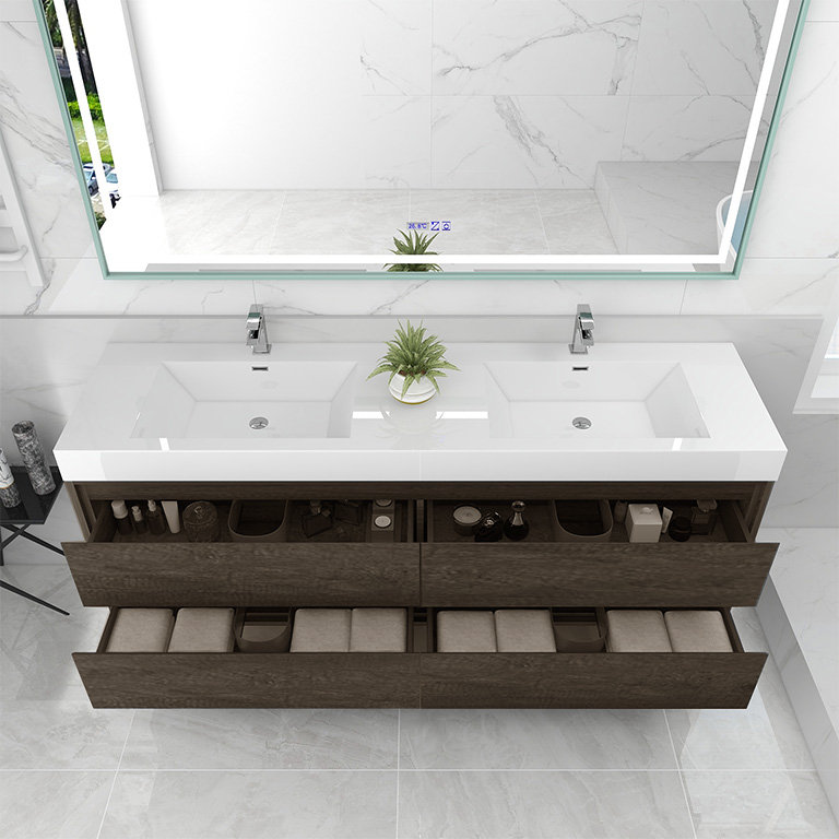 Azden 70.6" Wall-Mounted Double Bathroom Vanity Set, Smoke Oak
