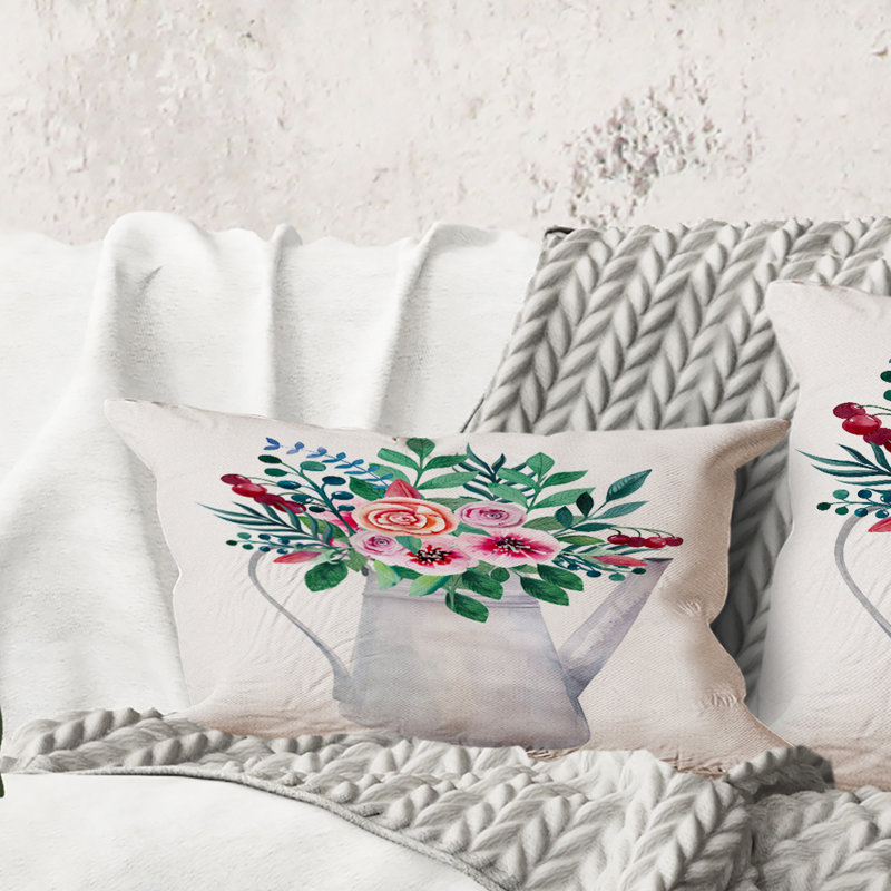 Rectangle, Bouquets de fleurs en pot rustique - Coussin décoratif traditionnel