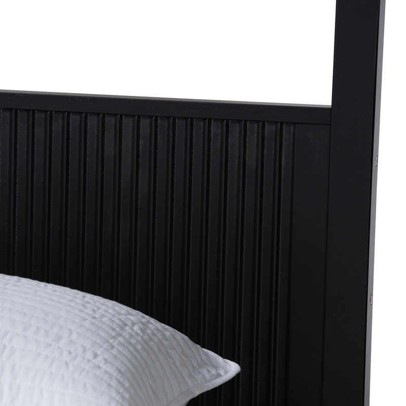 Ensemble de chambre à coucher 4 pièces pour grand lit en bois cannelé Wooley, Noir