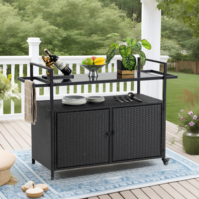 Athalia Metal Bar Cart,  Outdoor Rolling Beverage Bar Counter Table for Garden Poolside Party