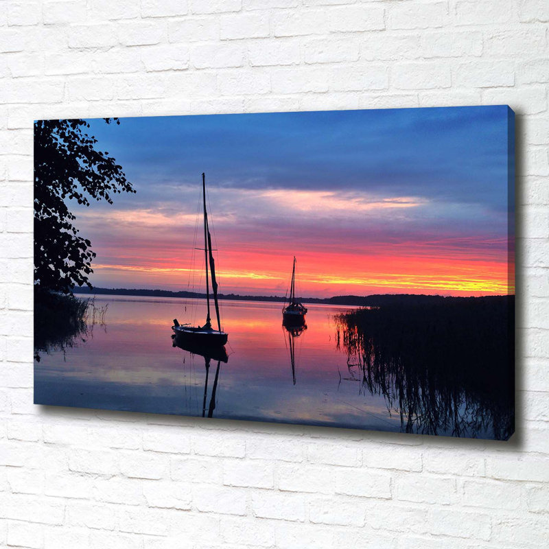 Sailboats At Sunset - Wrapped Canvas Print