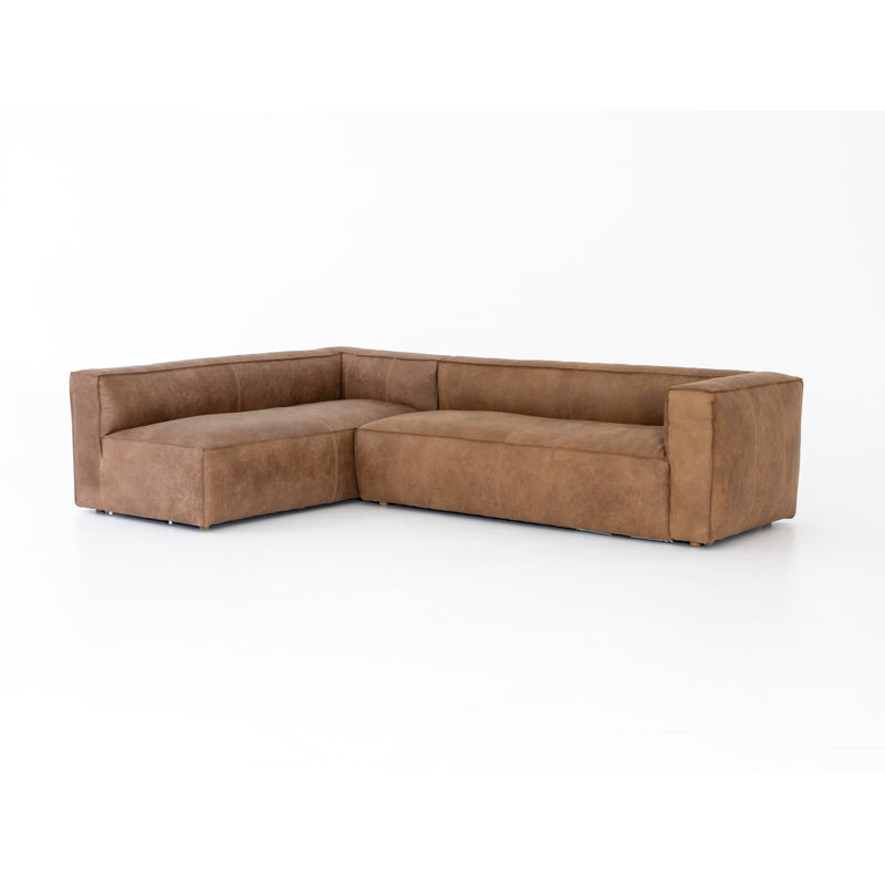 Canapé modulaire en cuir Strom 120 po, Orienté à gauche (vu de face), Cuir grainé naturel