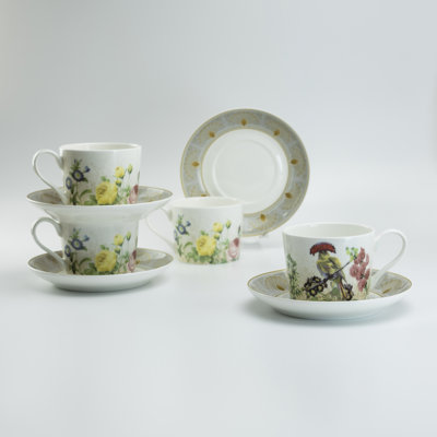 Ensemble de 4 tasses et soucoupes en porcelaine tendre Amazon Boho