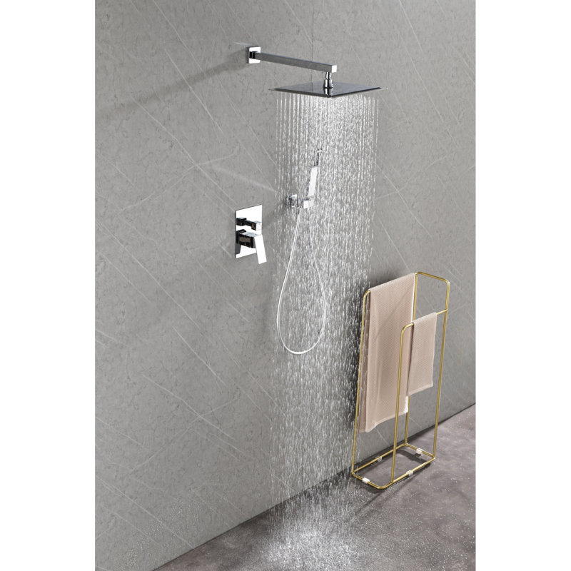 White Brass Shower System - Luxury Rain Mixer Head With Easy Clean Function Bathroom Rainfall Wall Mount Option