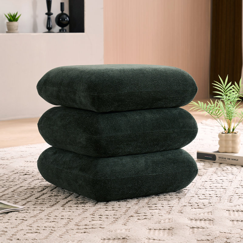 Modern Upholstered Square Swivel-Top Ottoman, Green