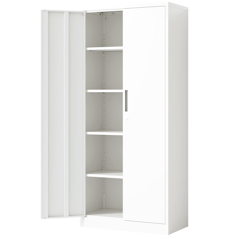 Armoire de garage en métal blanc avec 4 tablettes réglables et verrou antivol pour la classe Pantry