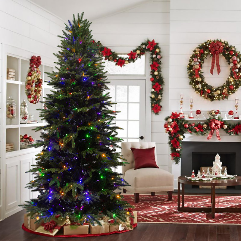 Arbre de Noël artificiel pré-éclairé avec lumières DEL, 9 modes d'éclairage et branches articulées, 6'
