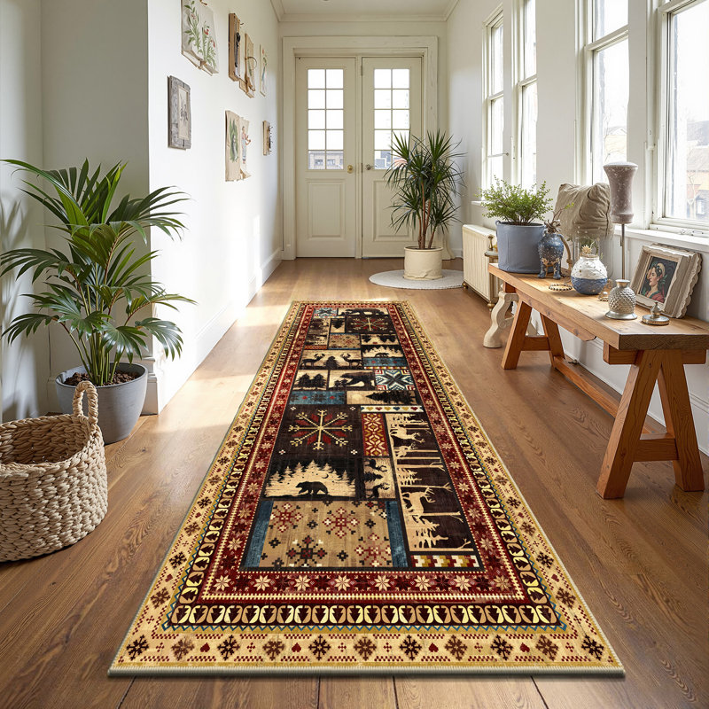 Tapis lavable anti-dérapant Cabin Brown Bear, Tapis de couloir 3 pi x 8 pi