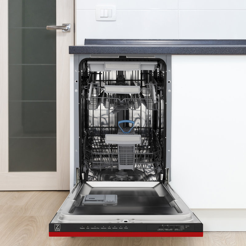 ZLINE 18" Tallac Series 3rd Rack Top Control Dishwasher with Stainless Steel Tub, 51dBa, Red Matte