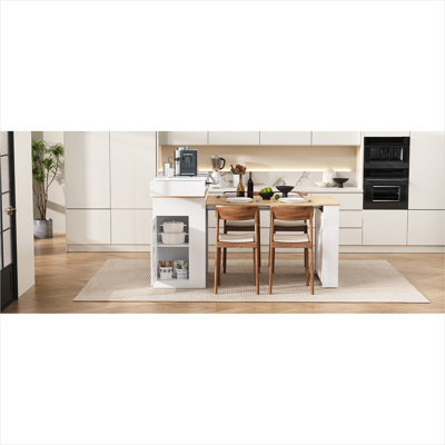 Table de salle à manger rectangulaire extensible avec plateau pliable et prise de courant, finition blanche, panneau de fibres à densité moyenne et verre