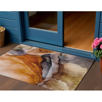 3' X 5' Rust And Grey Abstract Washable Indoor Outdoor Area Rug