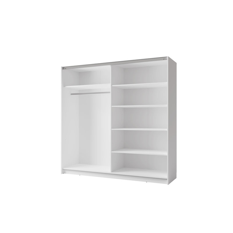 Two -door floating wardrobe with mirror, 207cm H x 151cm W x 62cm D, White