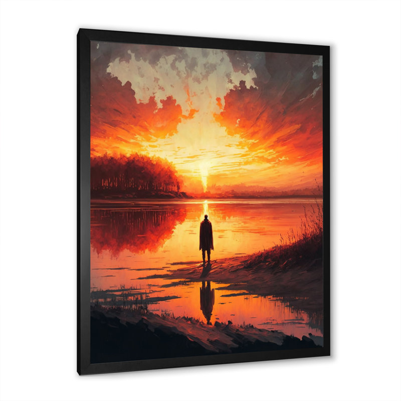 Regarder un coucher de soleil magnifique au bord du lac I - reproduction, H 44 po x l 34 po x P 1,5 po, Cadre photo noir