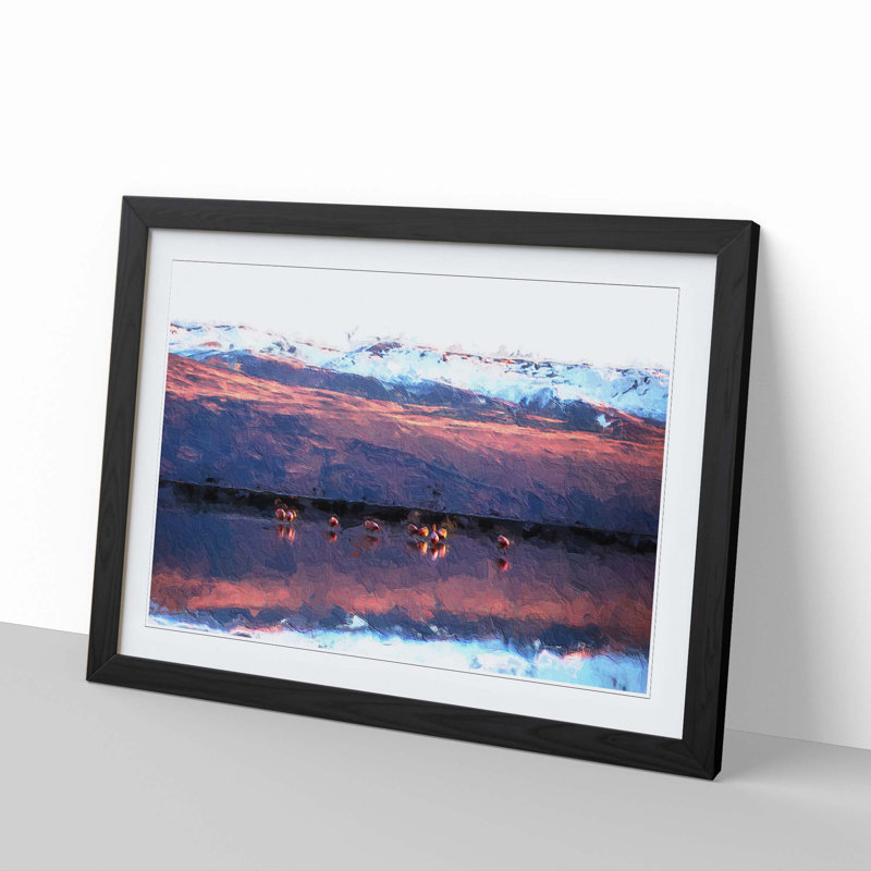 Flamingos at Sunset - Picture Frame Painting Print, 36cm H x 48cm W x 2cm D, Black Framed