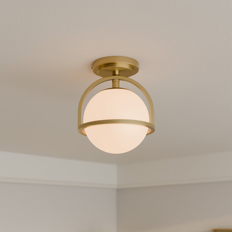 1-Light Gold Finish Flush Mount Ceiling Light with Frosted Glass Shade