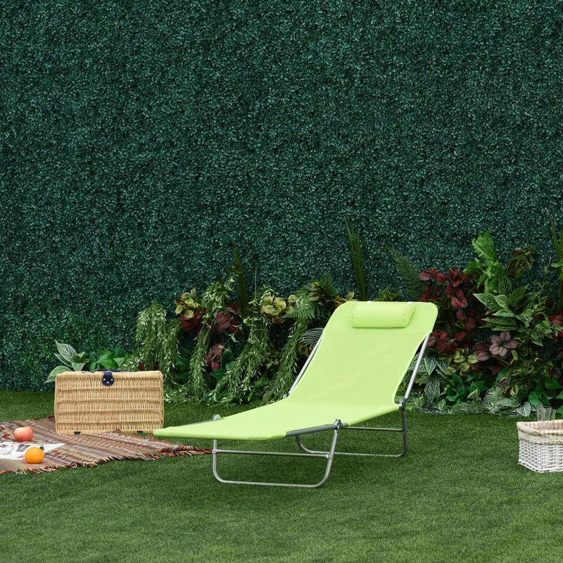 Folding Chaise Lounge Pool Chairs, Outdoor Sun Tanning Chairs With Pillow, Reclining Back, Steel Frame & Breathable Mesh For Beach, Yard, Patio,  Green