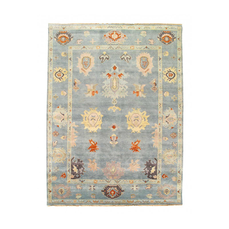 Tapis Oushak fin noué à la main 7 pi 9 po x 10 pi 6 po