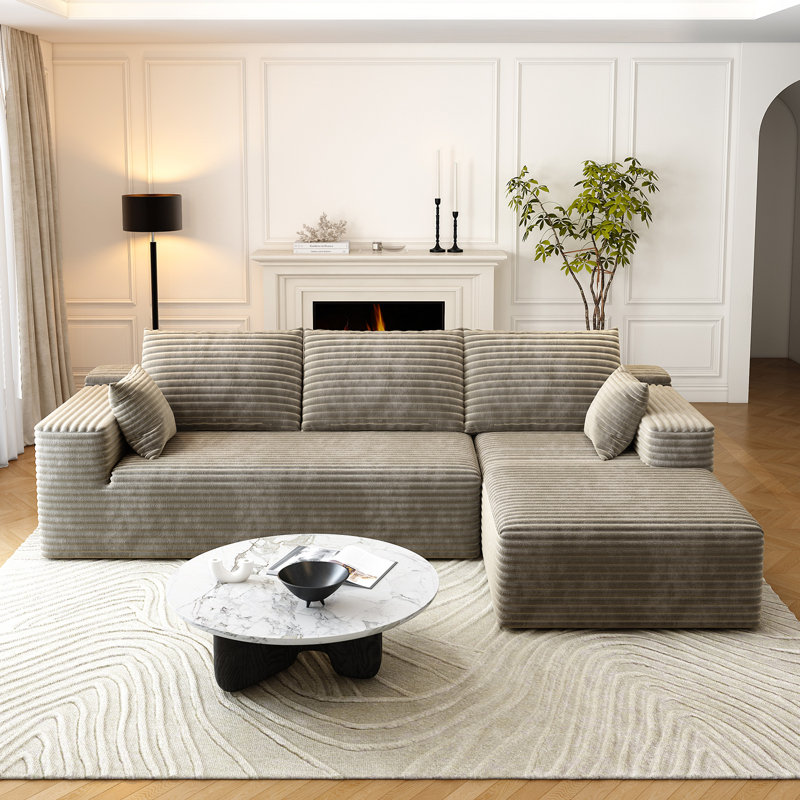 95" Sectional Couches for Living Room Cloud Couch Sofa with L-Shape Upholstered Boneless Couchs Modern Modular Sectional Couch with Chaise (Camel, 95" W+2-Seater+Right chaise)