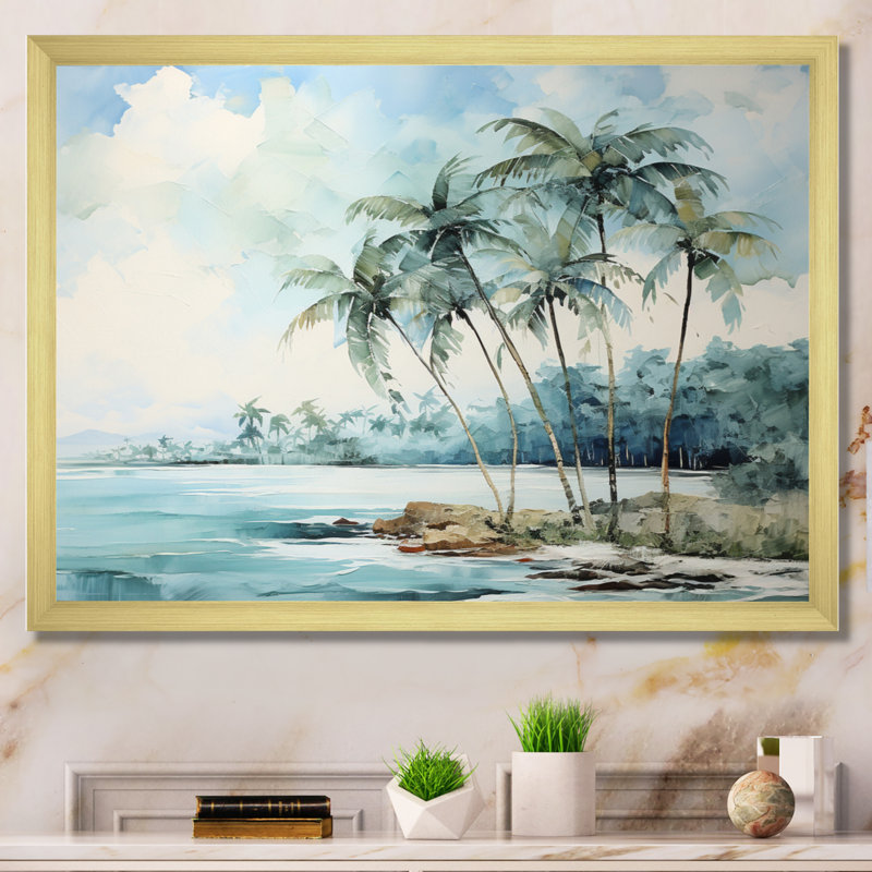 «Green Minimalims Palm Trees VI», reproduction sur toile, H 24 po x l 32 po x P 1 po, Encadrement doré