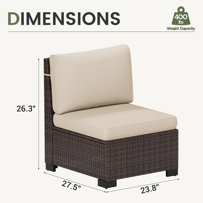 Ensemble de conversation d'extérieur sans accoudoirs pour 2 personnes avec coussins, Beige