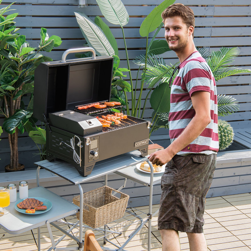 Costway 24'' W Barrel Charcoal Grill, Black