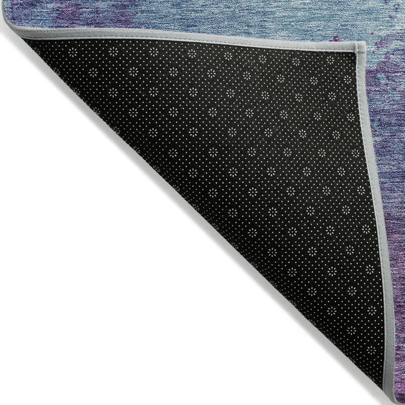 3' X 5' Sky Blue And Purple Abstract Washable Indoor Outdoor Area Rug