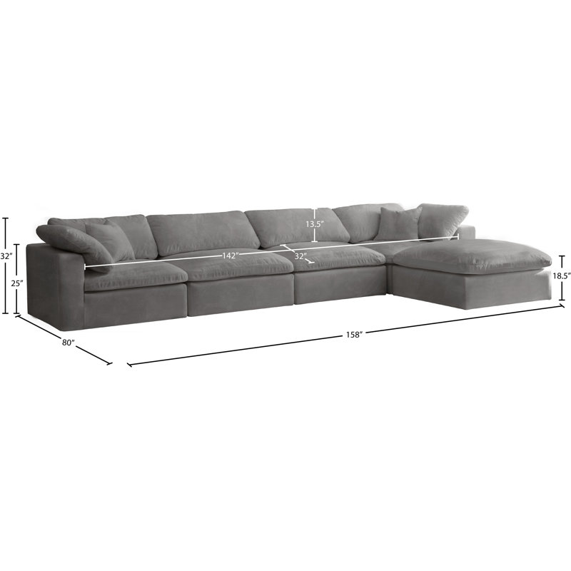 Cozy 158" Wide Velvet Modular Sofa & Chaise with Ottoman, Grey Velvet