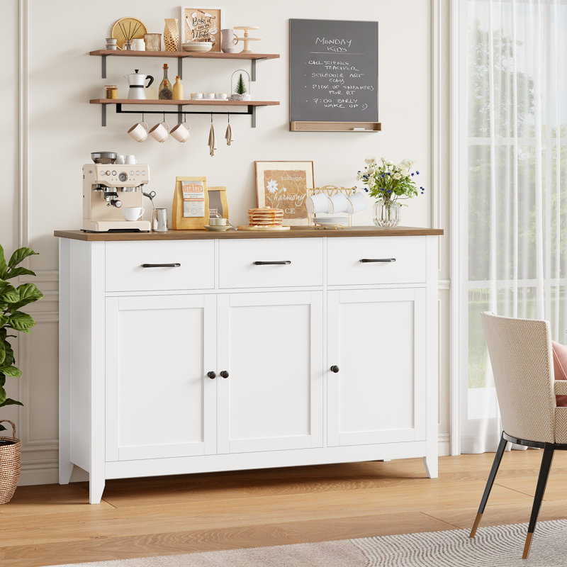 Zosia 47.2" Modern Sideboard Buffet, Credenza Storage Cabinets With Adjustable Shelves And Three Drawers, White