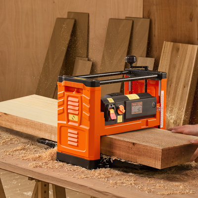 Planeuse d'épaisseur, deux vitesses, raboteuse de table de travail électrique de 13 pouces de largeur, trois pales, moteur puissant de 2 500 tr / min à 2 500 W, 2 rouleaux, protection supérieure, travail du bois pour le bois dur et le bois tendre