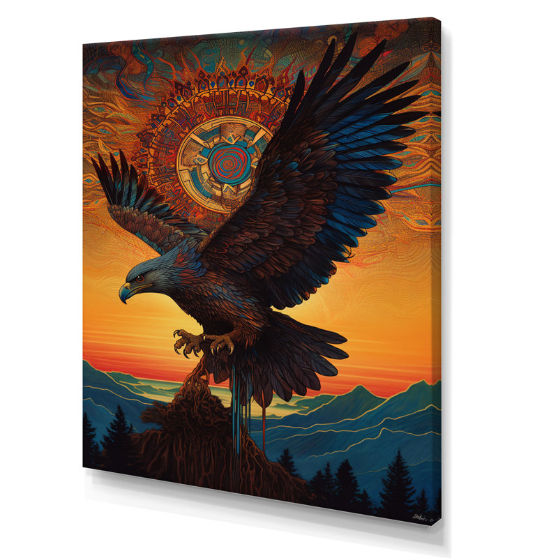 «Majestic Mystical Eagle in Sunset Sky», reproduction sur toile, Toile tendue, H 32 po x l 16 po x P 1 po