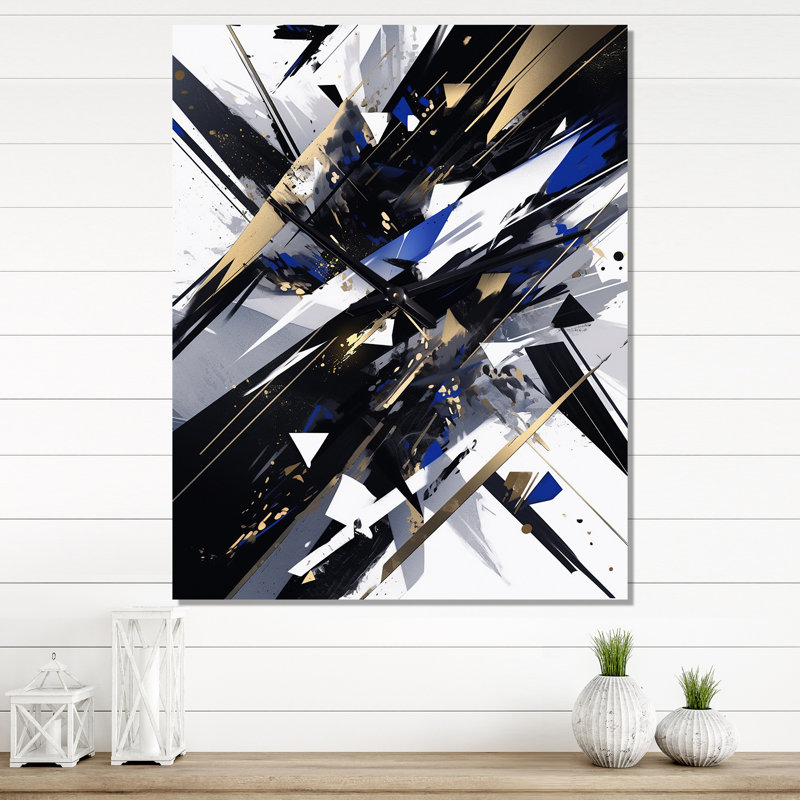 Horloge murale cubiste noire et blanche, Grand