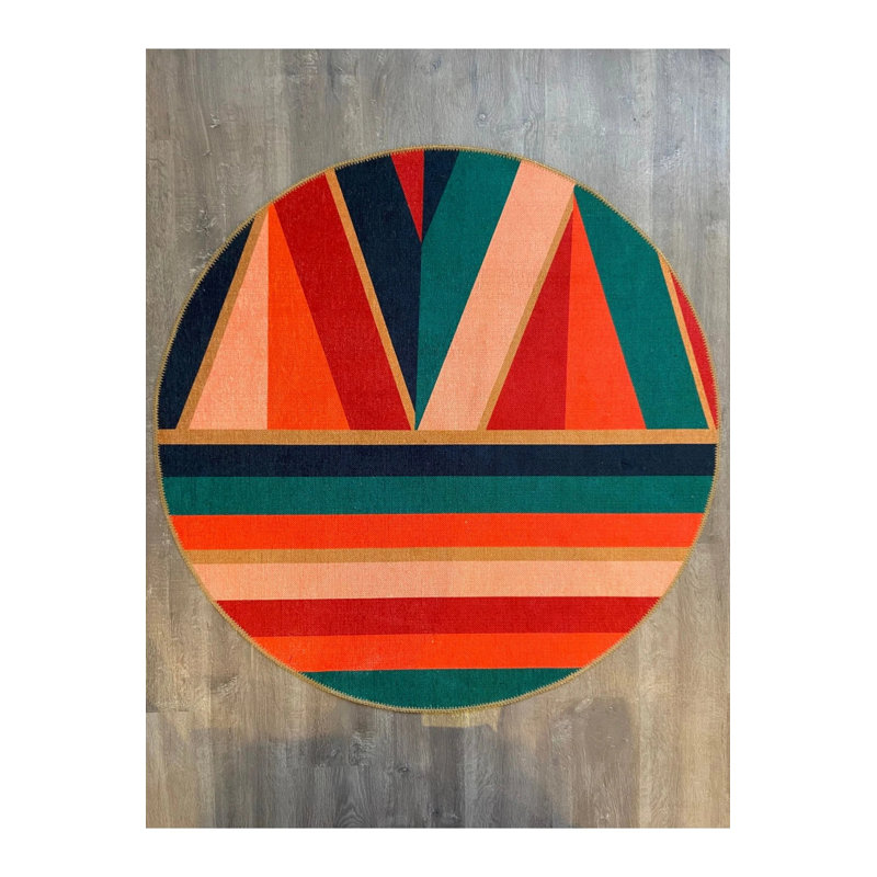 Multicolored Striped Geometric Pattern Round Modern Carpet, Round 4'