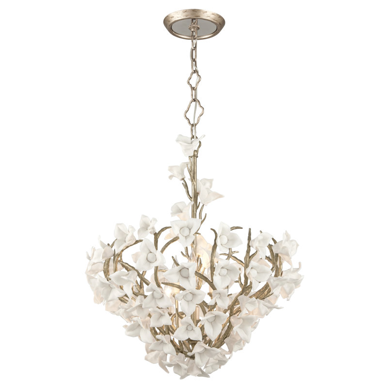 Rustic Silver Lily 6-Light Hand-Crafted Iron Chandelier