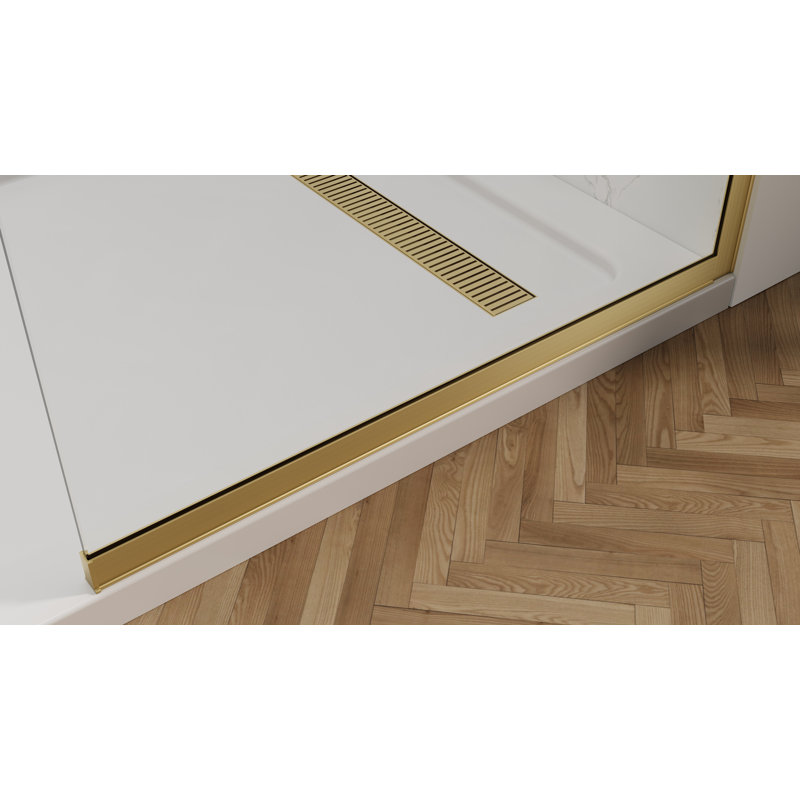 Panneau de douche simple fixe en verre 34 po x 74 po, porte de verre de douche en verre trempé épais de 3/8 po de couleur or