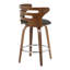 Tabouret de bar 26 po Mid-Century moderne à hauteur fixe avec pivot en bois de noyer et tissu gris anthracite avec repose-pieds rond en métal chromé - ensemble de 2-378677587