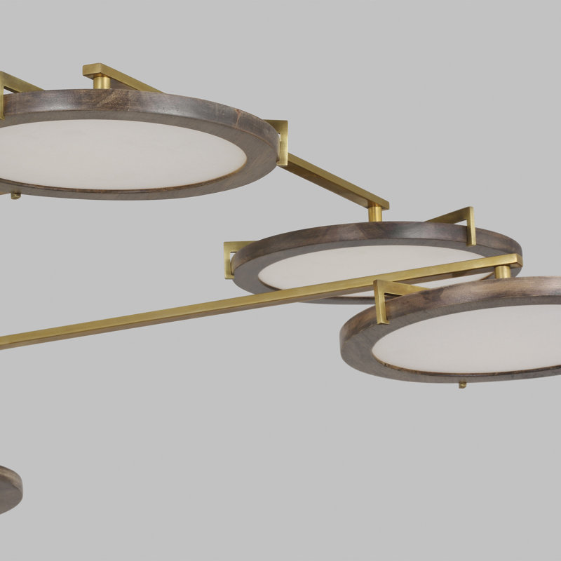 Shuffle 6 - Light LED Chandelier, Natural Brass