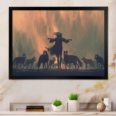 «Video Game Wizard With His Wolves», reproduction sur toile