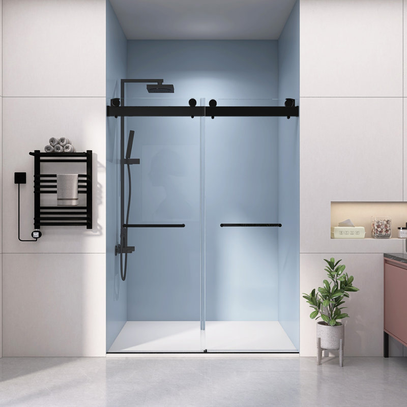 Porte de douche sans cadre à porte coulissante double l 60 po x H 79 po, Noir