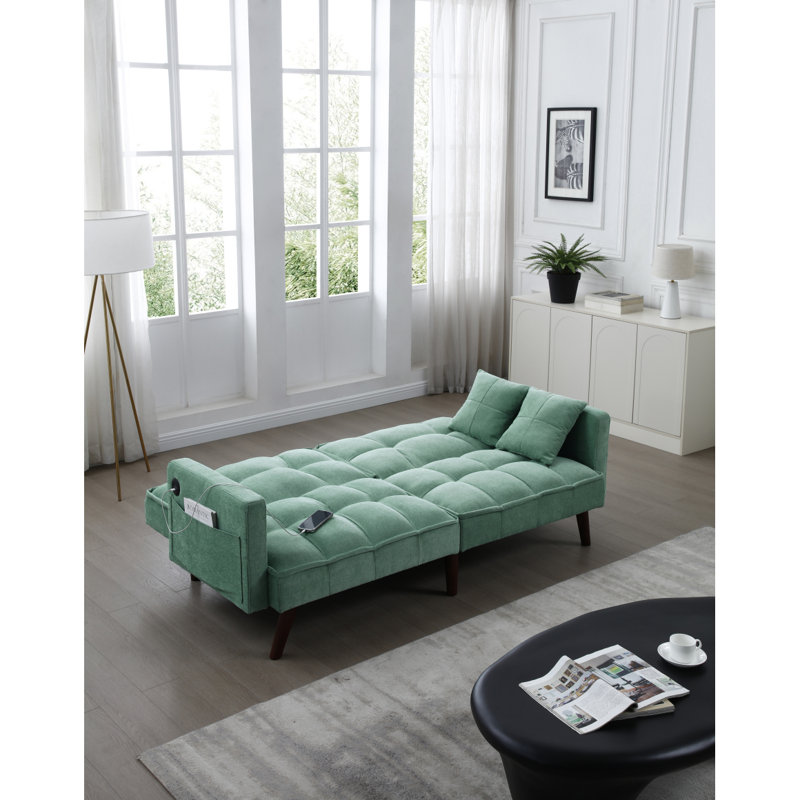 Canapé-lit moderne avec canapé-lit, grande taille, port de chargement USB, mobilier inclinable en futon pliable en tissu de chenille