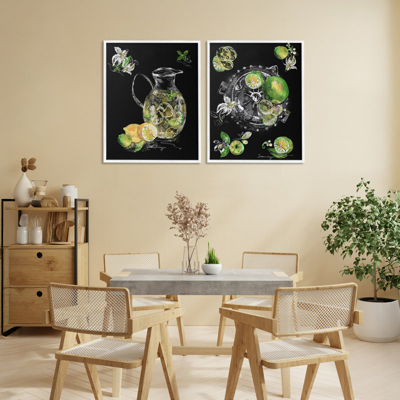 Ensemble de 2 giclées encadrées de citrons et de limes rafraîchissants, design par Susan Lugar, H 20 po x l 16 po