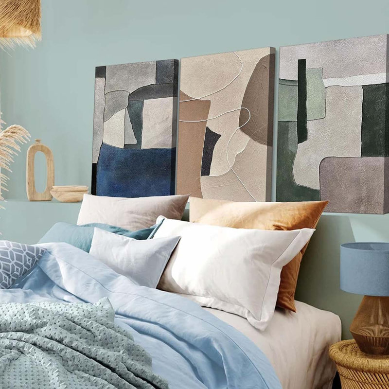 3Pcs Abstract Texture Canvas Wall Art Modern Boho Neutral Geometry Wall Decor Pictures Blue., 60 cm H x 40 cm W
