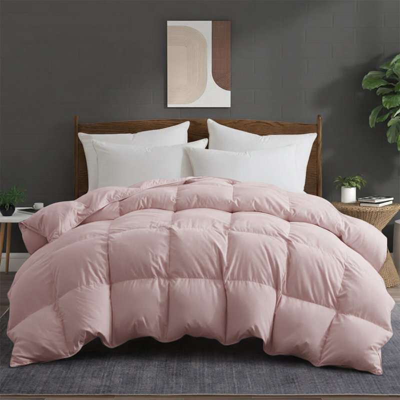 Premium All Season Down Feather Fiber Comforter Duvet Insert, California King, Pink