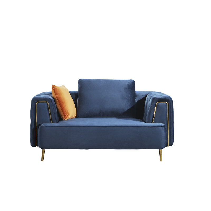 Causeuse à accoudoirs carrés en velours 64 po, Velours bleu royal