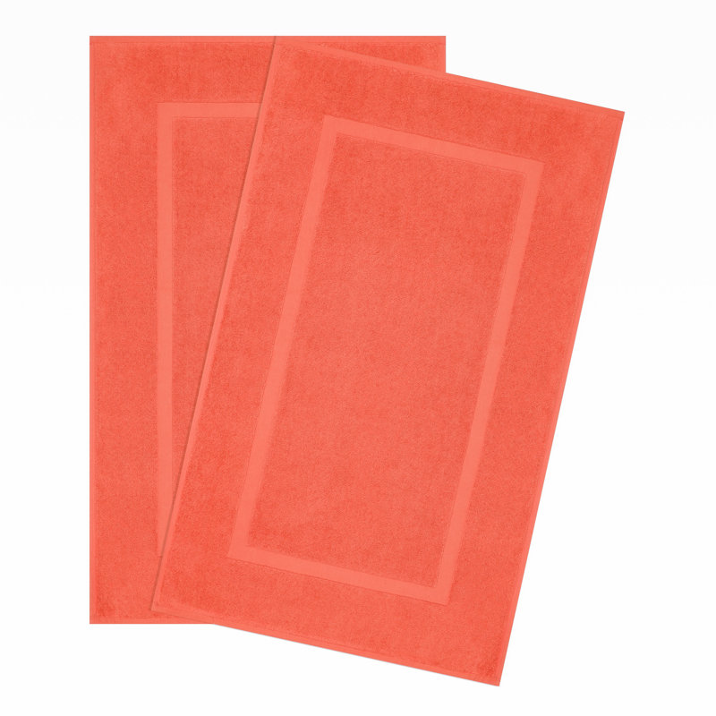 100% Cotton Bathmats for Bathroom, 2 Pack Soft Absorbent 20x34 inches Quick Drying Floor Mats, Coral