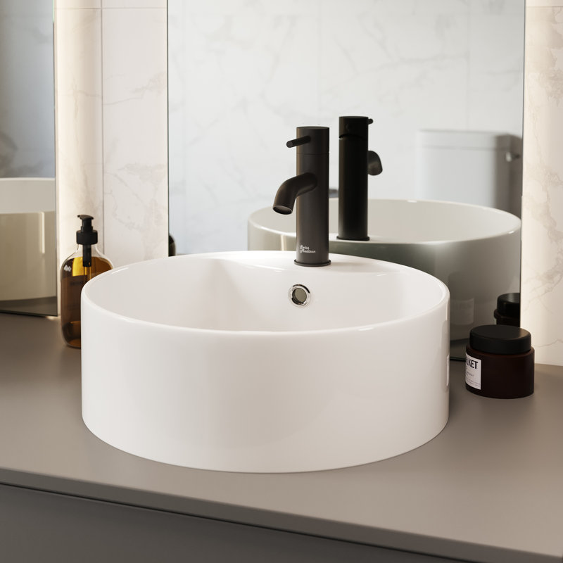 Lavabo de salle de bain vasque circulaire en céramique brillante avec trop-plein Monaco