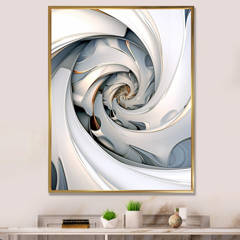 Spiral Abundance in Blue Light - Fractals, reproduction d'art, H 40 po x l 30 po x P 1,5 po, Cadre flottant doré