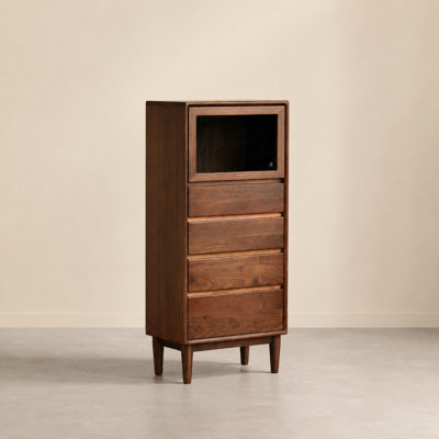 Solid Walnut MCM Accent Cabinet with 4-Drawer and Display Shelf