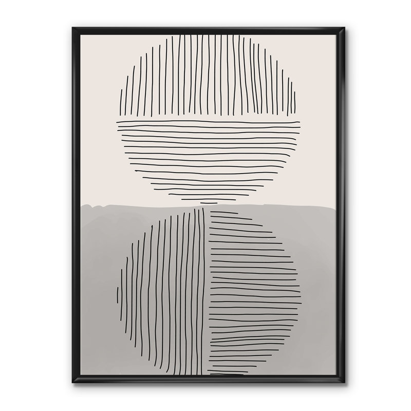 Minimal Geometric Lines and Circle VI - reproduction sur toile, H 20 po x l 12 po x P 1 po, Toile avec cadre noir