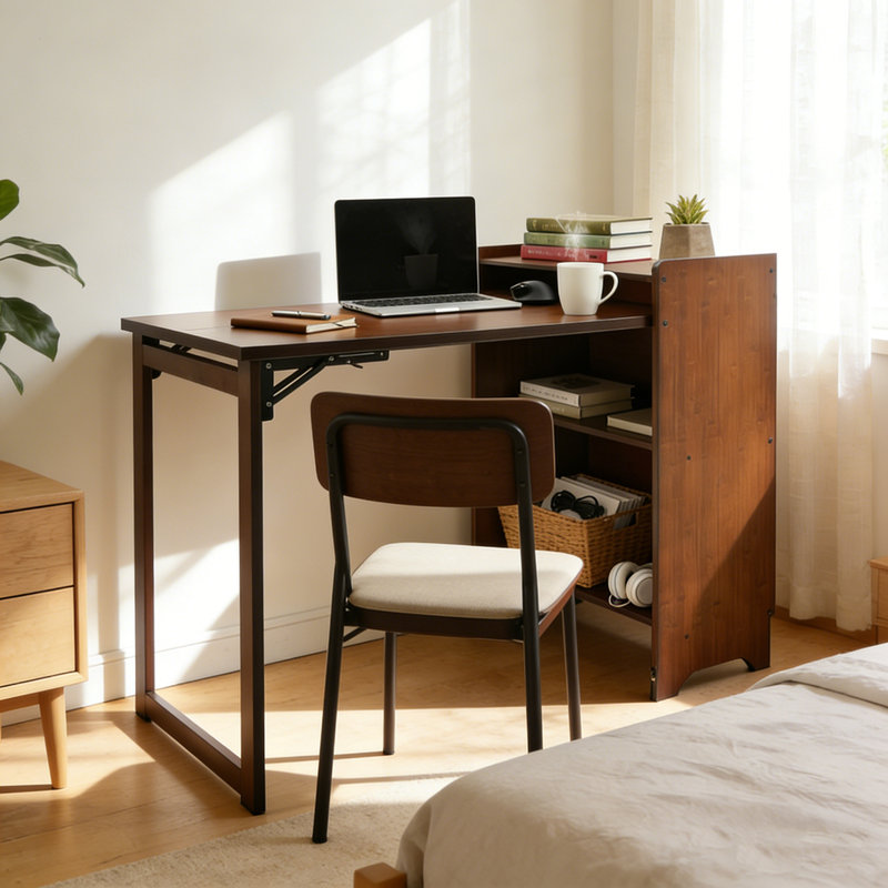 Folding Bamboo Desk with Storage Shelves