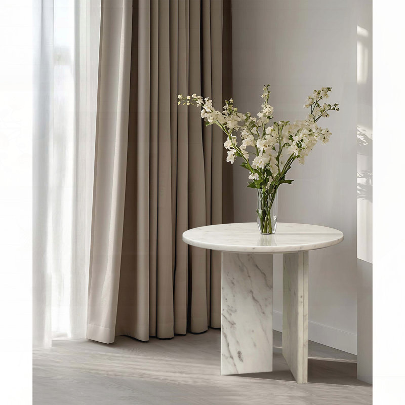 Table d'appoint ronde en marbre naturel - blanc, 17,7 po x 15,8 po